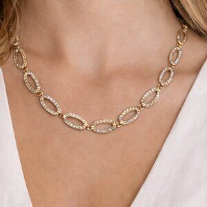 Napier Gold Tone Oval Link Necklace with CZ Stones | 15.75–18 Inch Adjustable